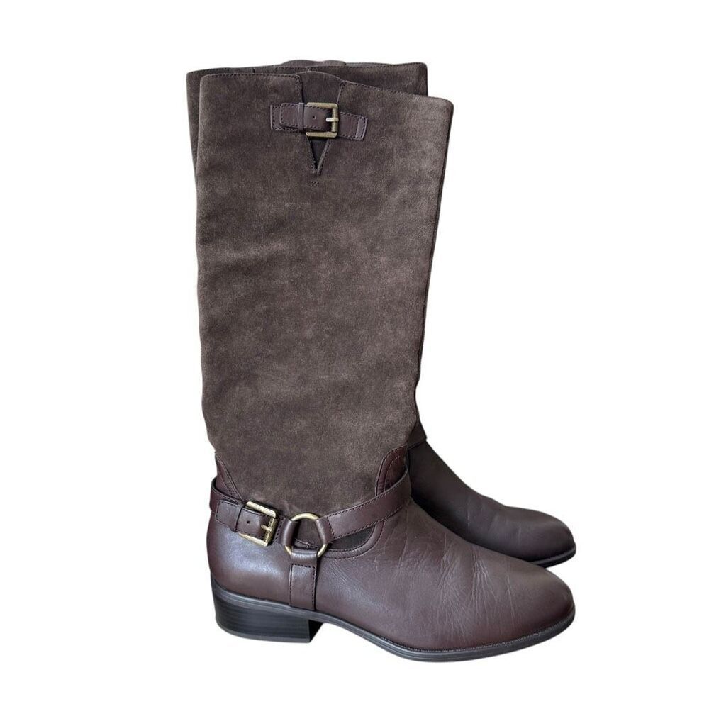 Ralph Lauren McLeod Brown Leather Suede Riding Style Boot With Bridle Size 10B